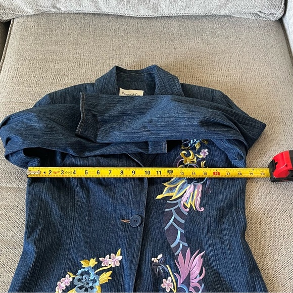 Pamela McCoy Blue Floral Embroidered Button Front Blazer Jacket Women's Size S - Picture 7 of 8